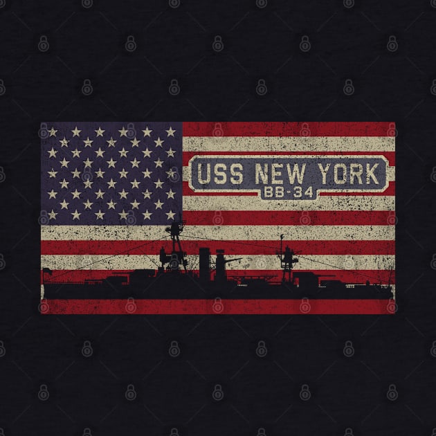 Battleship New York BB-34 Vintage American Flag Gift by Battlefields